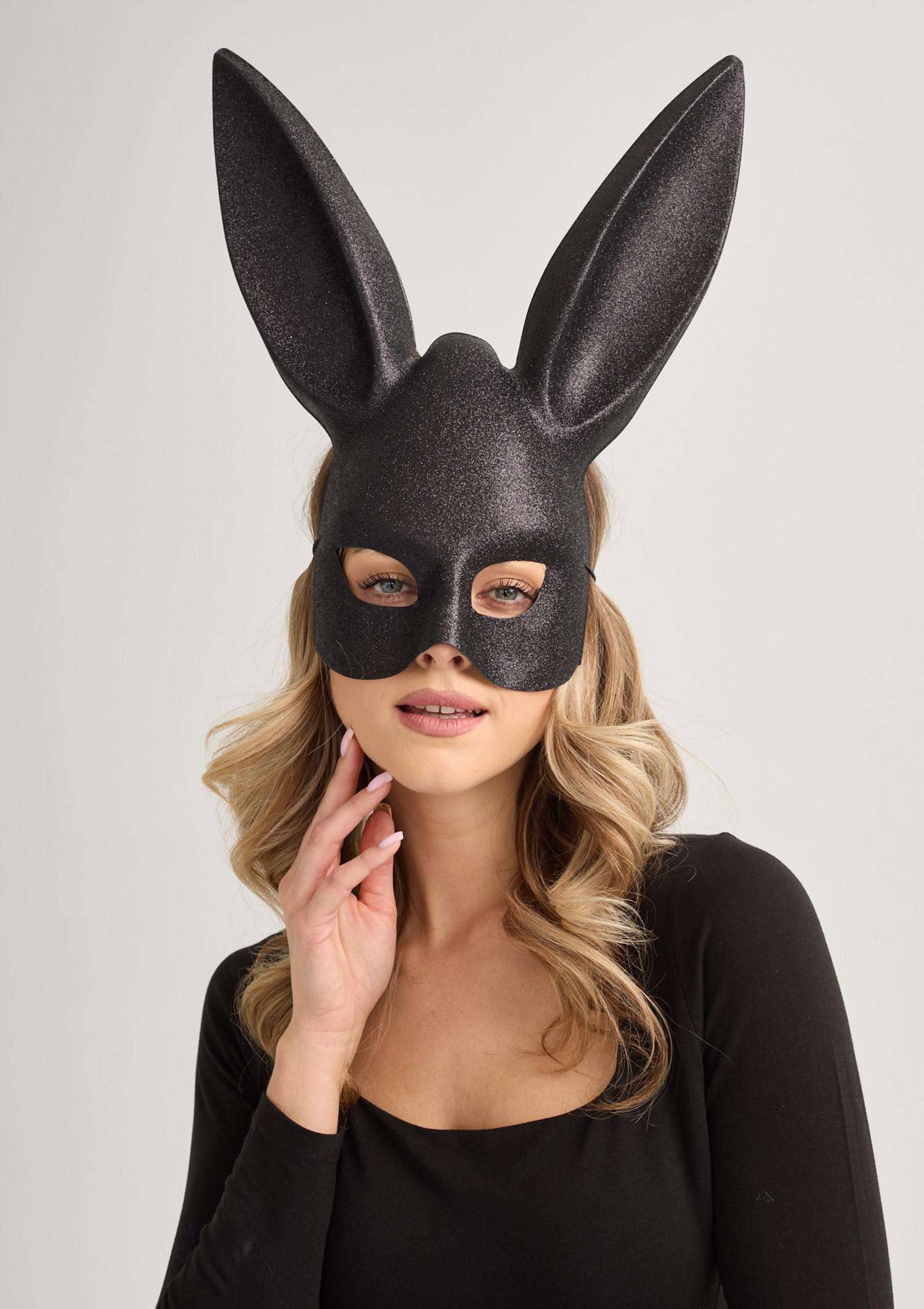 Brokatowa maska na twarz z uszami - Horny Bunny, black