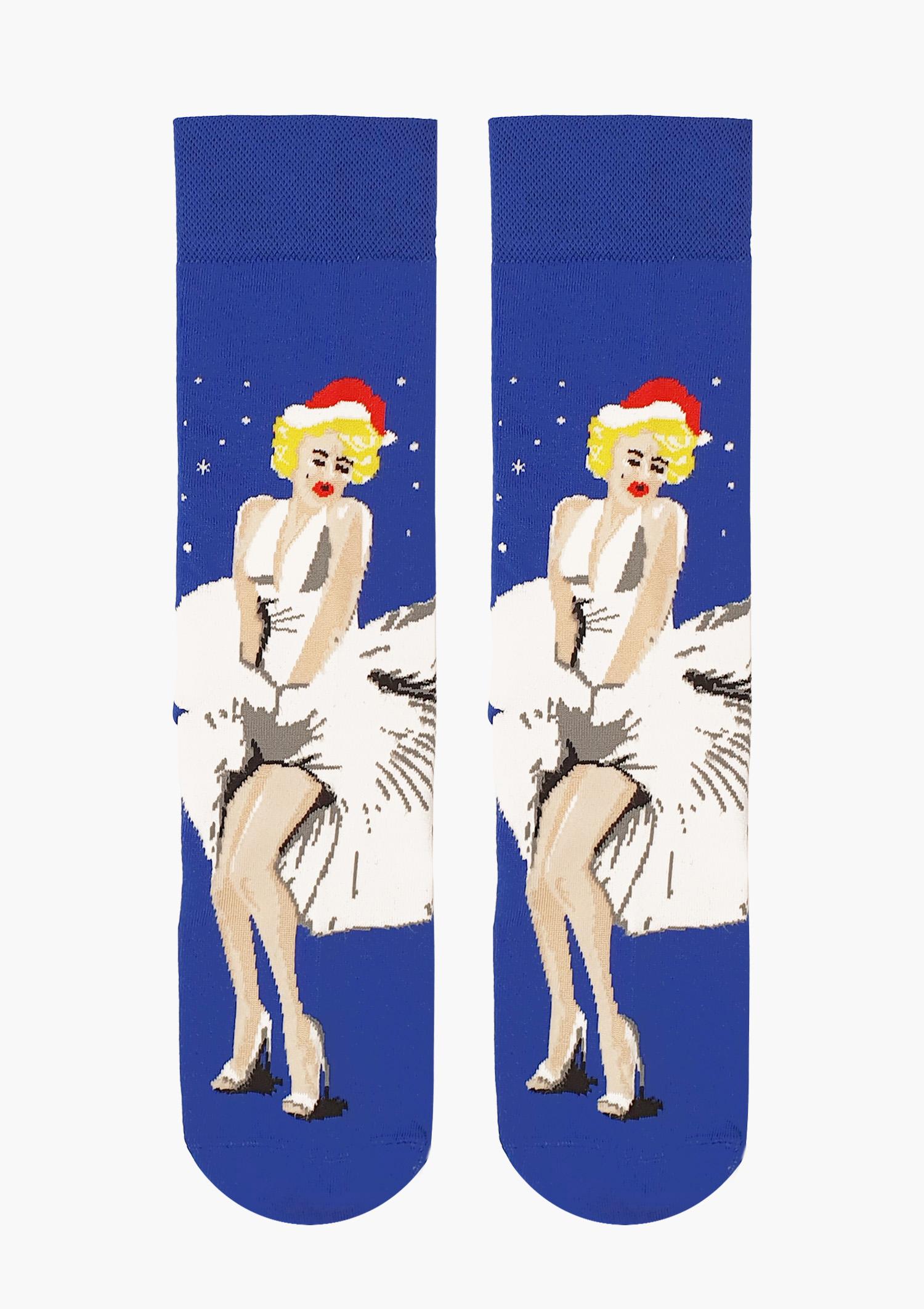 Skarpetki męskie świąteczne w stylu pop-art - Christmass, blue
