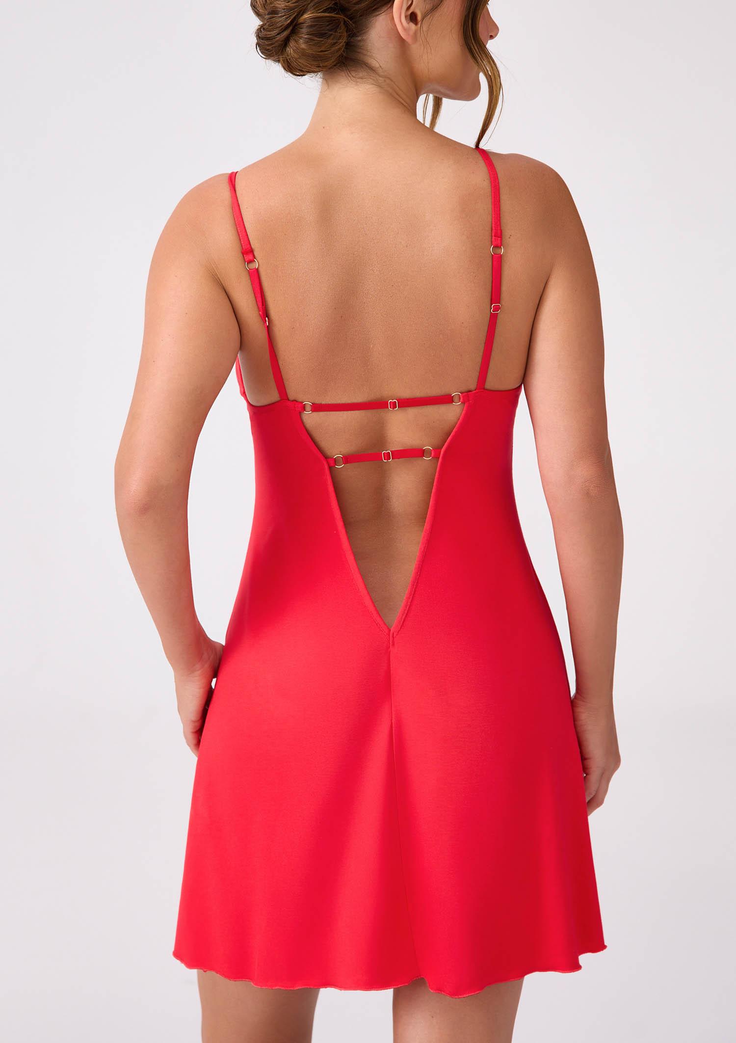 Karminowa koszulka z włóknem bambusowym i haftem – Love Story, red