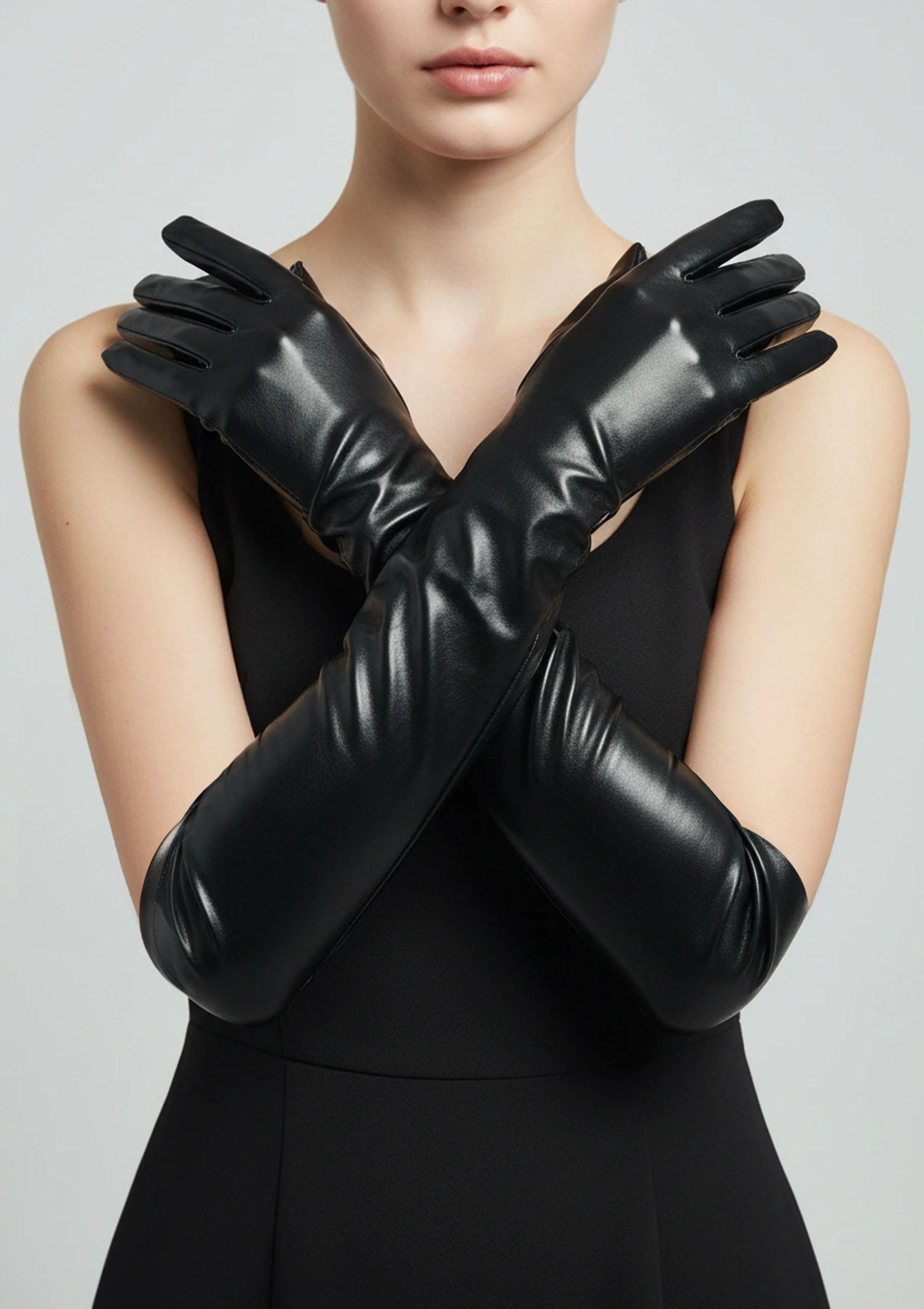 Gładkie rękawiczki o satynowym połysku - Shine, black