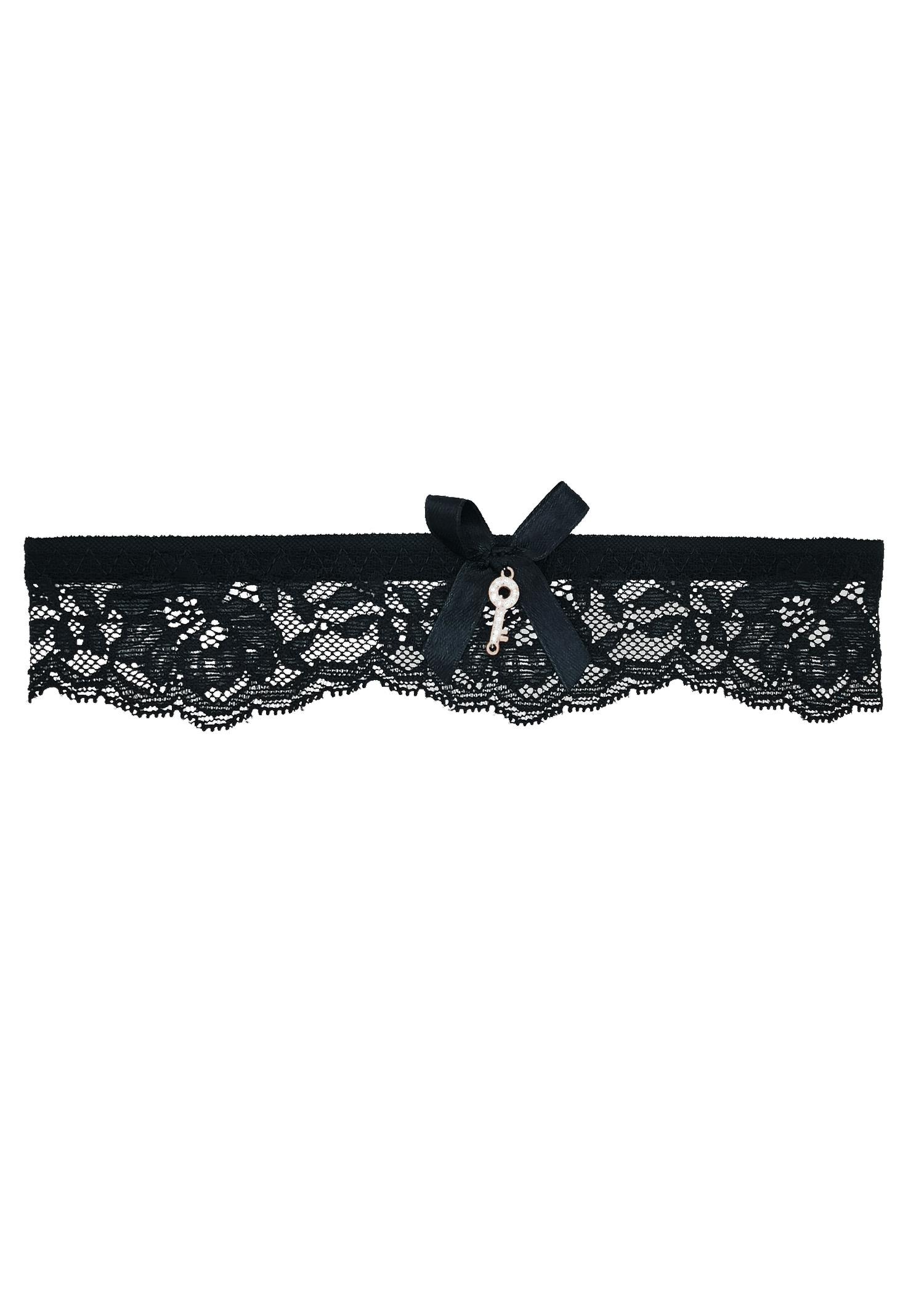 Koronkowa podwiązka z kokardką i kluczykiem w czerni - Bety