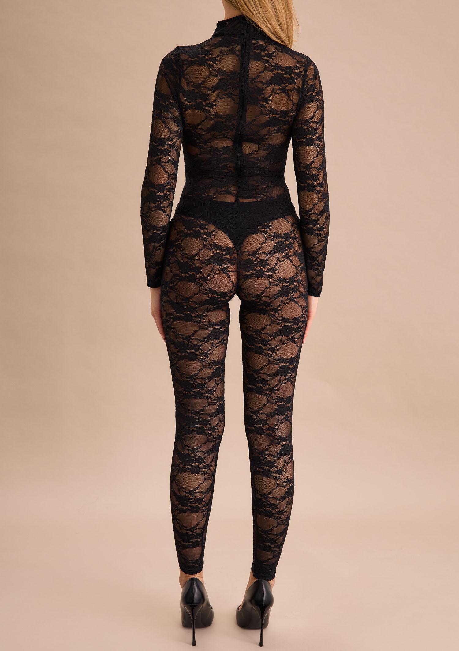 Kombinezon koronkowy z tylnym zamkiem - Sonia, black