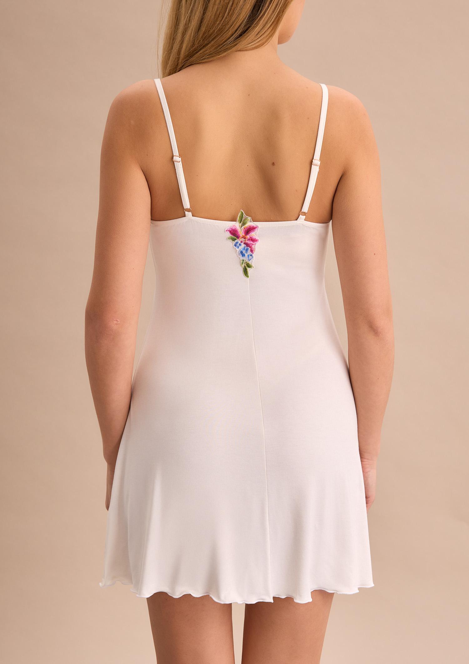 Koszulka z włókna bambusowego z wiosennym haftem - Meadow, off white