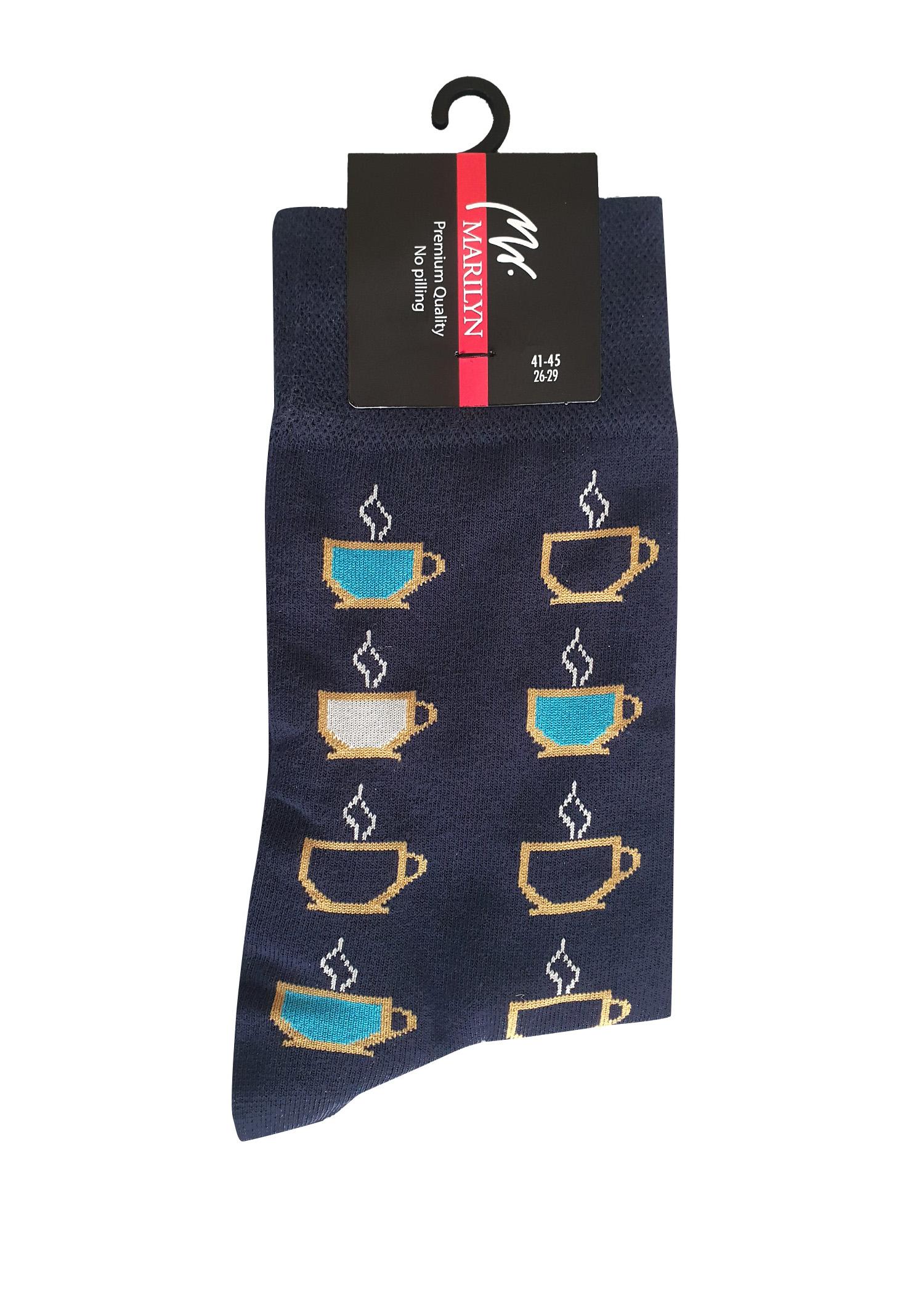 Skarpety bawełniane męskie w filiżanki - Kawusia 2, navy