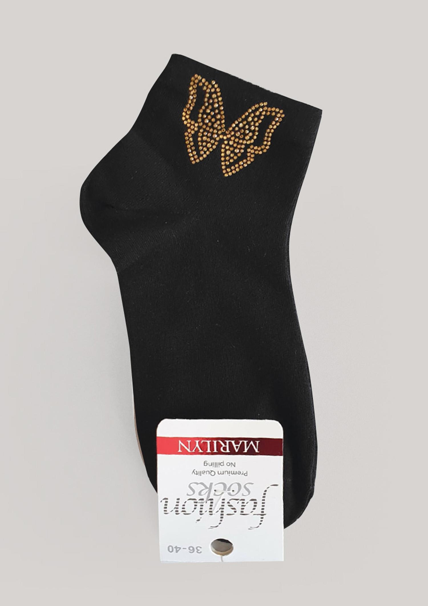 Skarpetki damskie bawełniane z dżetowym motylem czarne - Footies F81