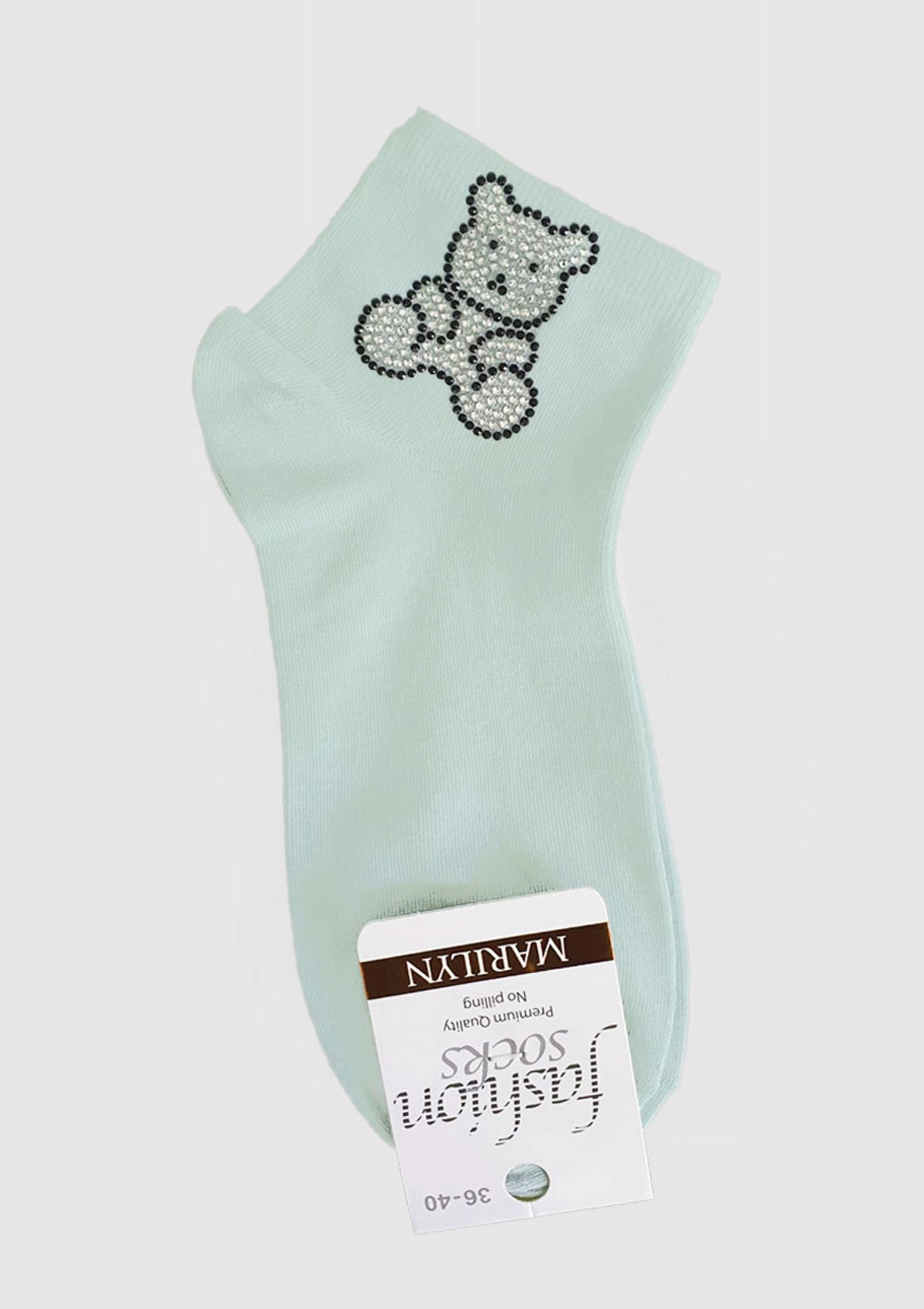 Skarpetki damskie bawełniane z dżetowym misiem oliwkowe - Footies F82