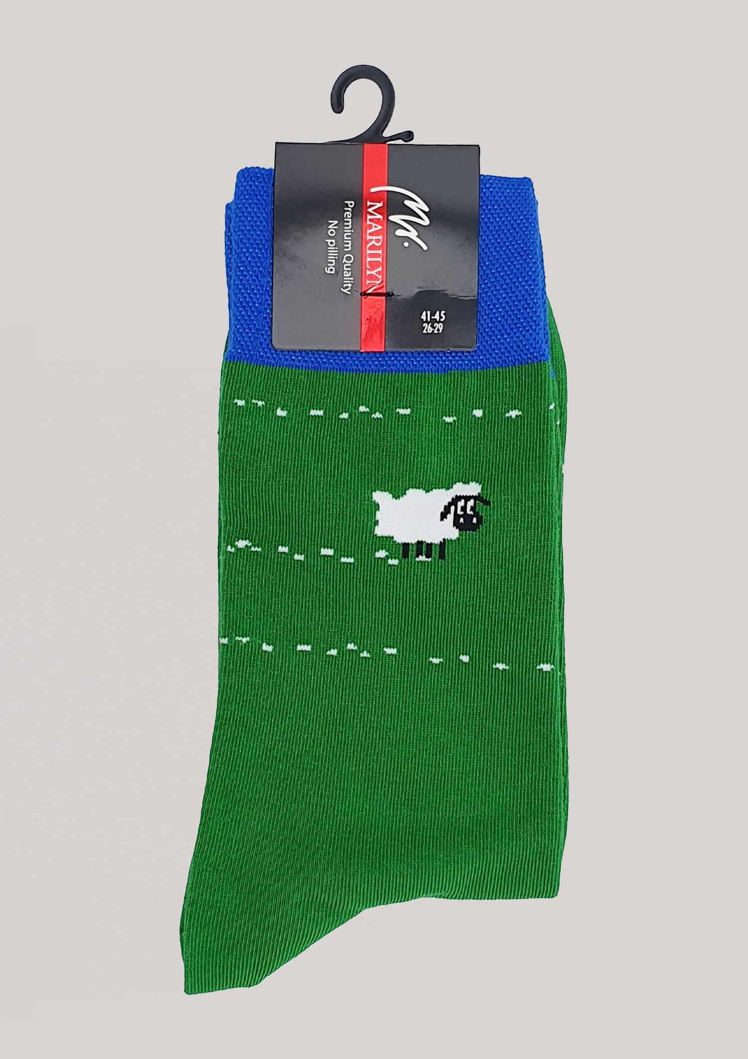 Skarpety męskie bawełniane z owcą - Men Baranek, green