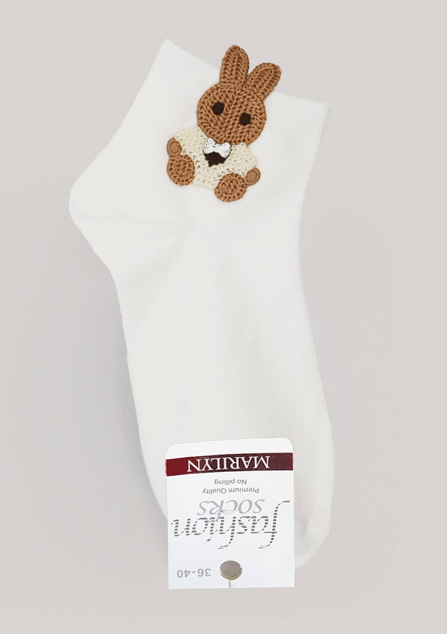 Skarpetki bawełniane z dekoracyjnym króliczkiem białe - Footies F80