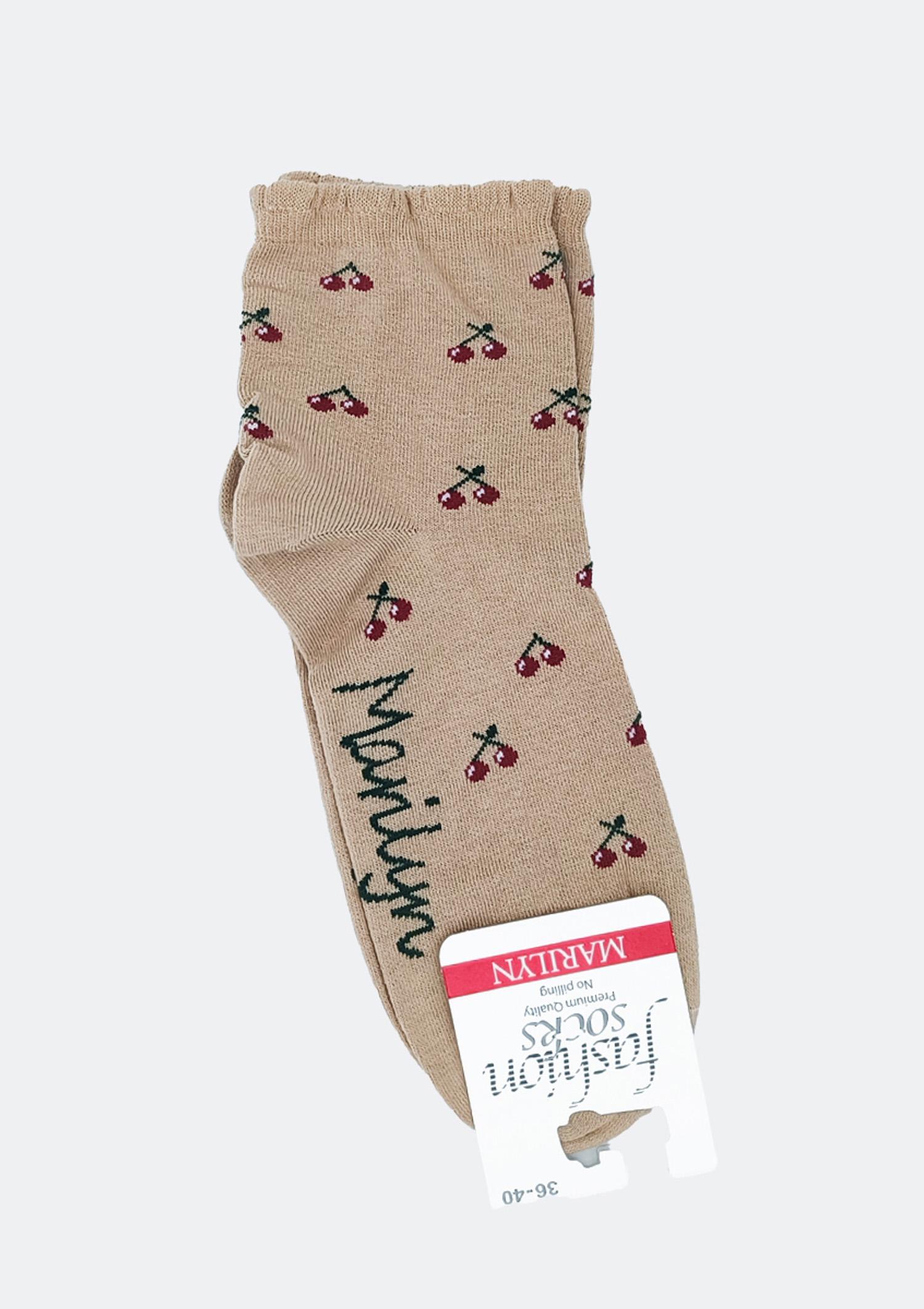 Skarpetki bawełniane z motywem wiśni i pikotką - Scp Very Cherry, beige