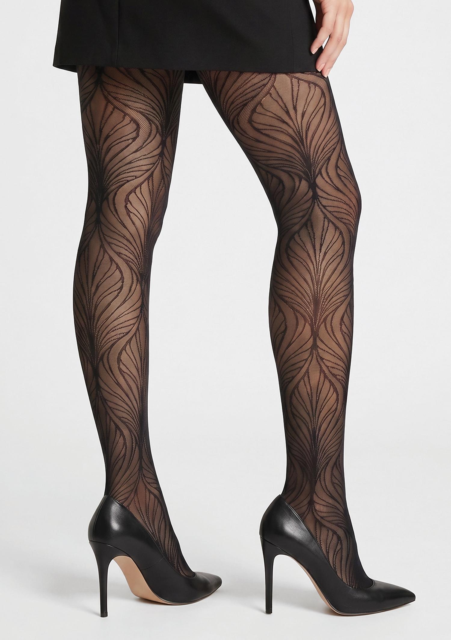 Rajstopy z awangardowym wzorem falujących linii - Allure I002, black