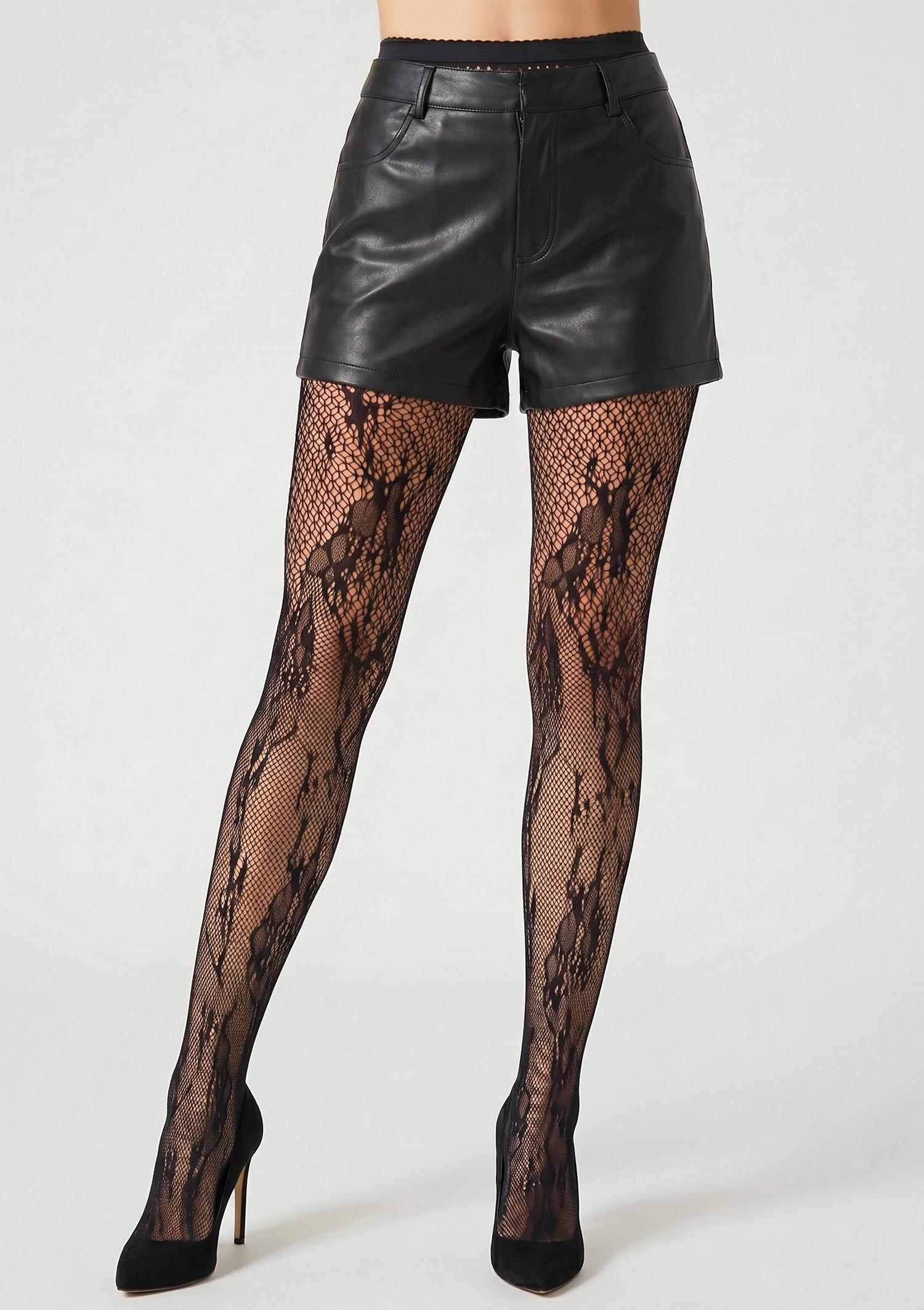 Rajstopy kabaretki w kwiaty - Charly I013, black